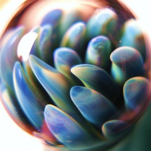 Marble made of flameworked borosilicate glass