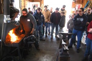 Matthew Parkinson demonstrating blacksmithing